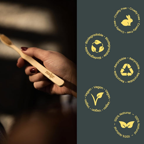 Nudge Natural Bamboo Toothbrushes with Bamboo Bristles, Eco-Friendly, Pack of 4