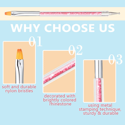 TEOYALL Double-Ended Nail Art Brushes, 5 PCS Nail Design Tools Kit with Nail Liner Brush and Dotting Pens