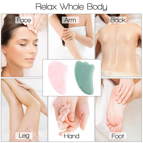 Jovivi Natural Rose Quartz Stone Gua Sha Scraping Massage Tool, Wing-Shape Healing Crystal Facial Massager