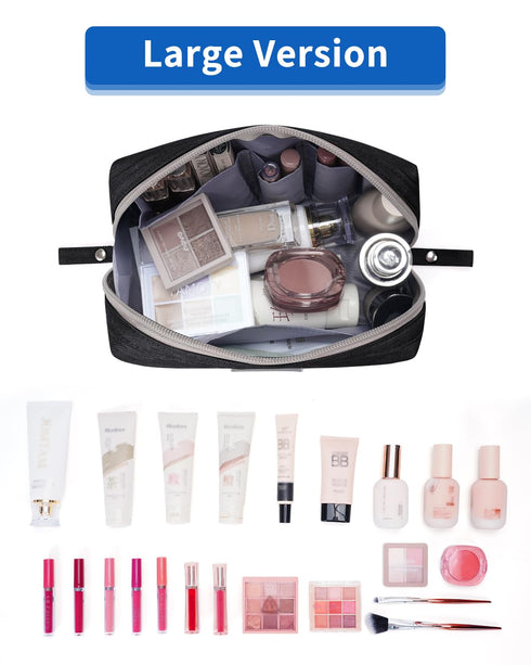 Narwey Makeup Bag Travel Cosmetic Organizer Toiletry Bag with Compartments for Women Girls (Large, Black)