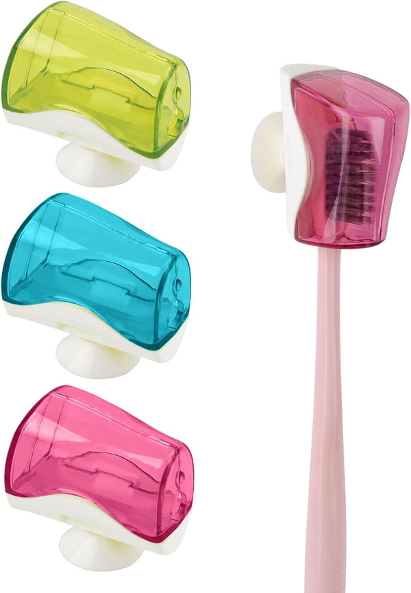 Framendino 3 Pack Toothbrush Head Covers, Caps Holder Case Protector Box with Suction Cup for Bathroom Travel