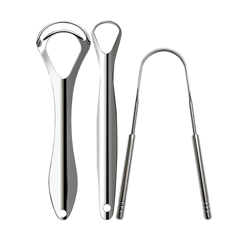 JourHawee 3pcs Stainless Steel Tongue Scraper For Adults,Metal Tongue Cleaner With Curved Design