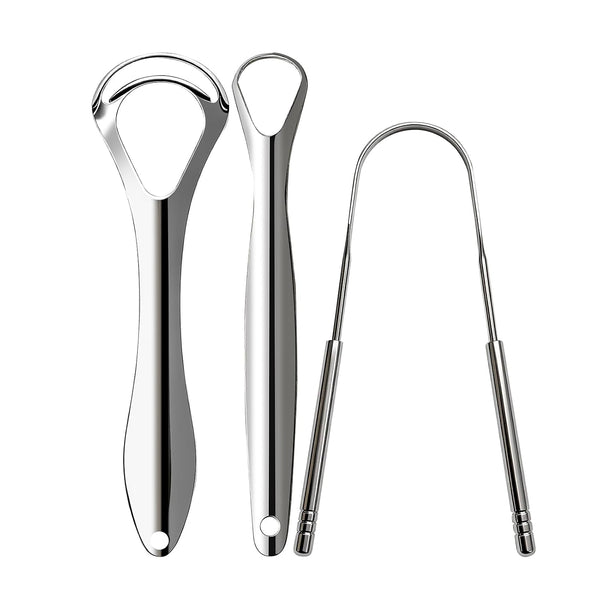 JourHawee 3pcs Stainless Steel Tongue Scraper For Adults,Metal Tongue Cleaner With Curved Design