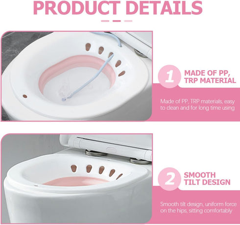 Portable Sitz Bath Basin with Flush for Postpartum and Postoperative Care, Foldable Pink Wash Basin for Pregnant Women