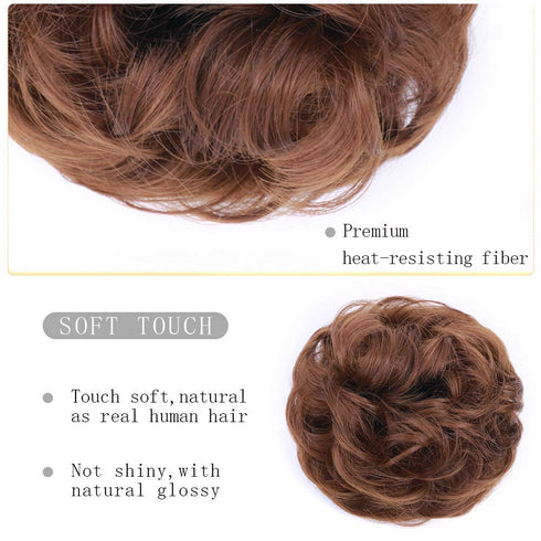 MORICA 2PCS Messy Bun Hair Piece, Fake Hair Messy Bun Scrunchies for Thin Hair Extension, Curly Wavy Synthetic Chignon