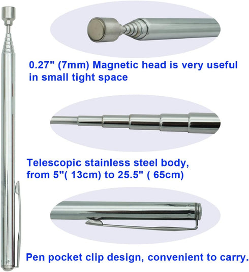 Telescopic Magnetic Pickup Tool Set, 10LB Magnet Stick, 2LB Extendable Magnetic Pickup Tool for Car and Household