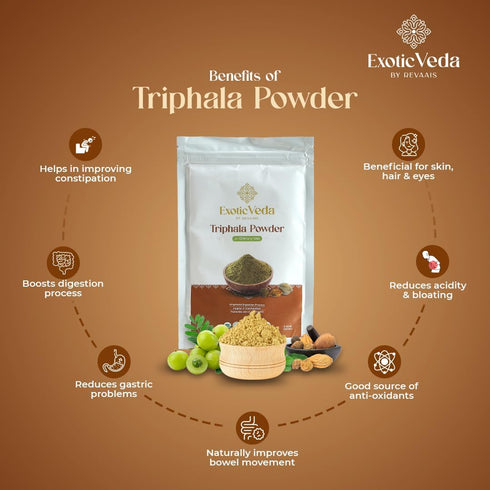 Organic Triphala Powder | Ayurvedic Gut Immune Health, Vegan, Gluten-Free, 100g