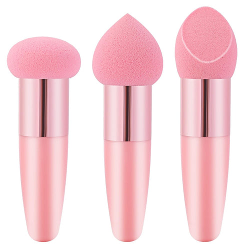 3Pcs Makeup Sponge, Facial Foundation Sponge, Professional Blending Sponge with Handle for Dry & Wet Use