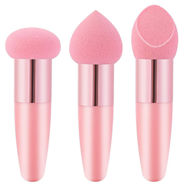 3Pcs Makeup Sponge, Facial Foundation Sponge, Professional Blending Sponge with Handle for Dry & Wet Use