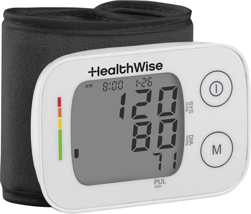 HealthWise Blood Pressure Monitor - Adult Wrist Cuff, Intelligent Inflation, 2-Person Memory, Hypertension Indicator
