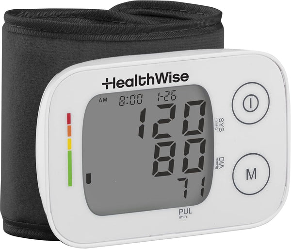 HealthWise Blood Pressure Monitor - Adult Wrist Cuff, Intelligent Inflation, 2-Person Memory, Hypertension Indicator