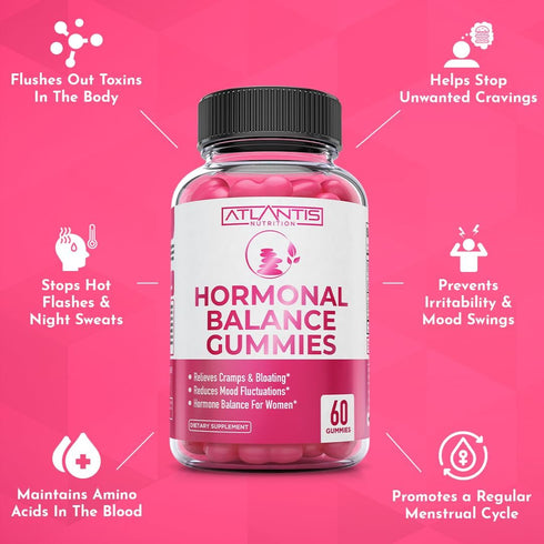 Gummies Atlantis Nutrition Hormonal Balance for Women & PMS Relief - Alleviates Cramps, Bloating, Mood Swings, Hot