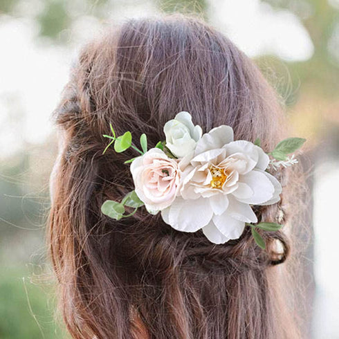 Silver Wedding Rose Flower Hair Comb Bridal Floral Headpiece for Brides and Bridesmaids - Christmas Hair Accessories