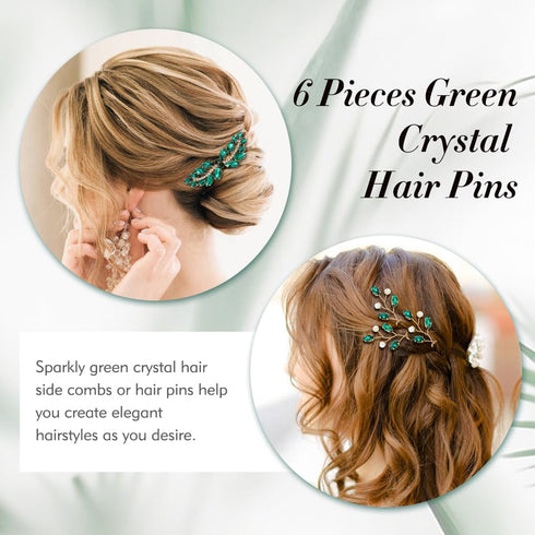 inSowni 7 Pieces Vintage Bridal Wedding Glitter Emerald Green Rhinestone Hair Side Combs and U-shaped Hair Pins