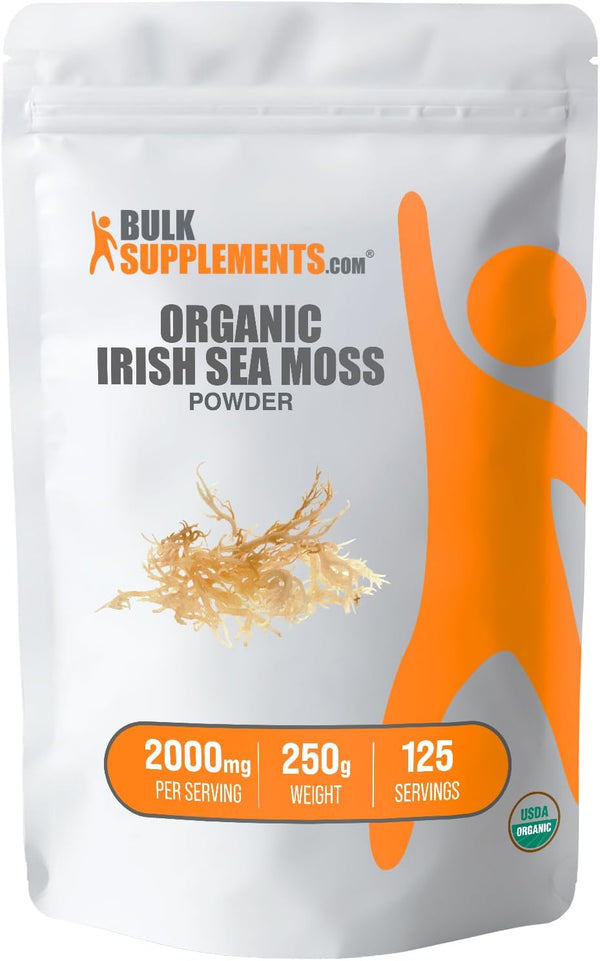 Organic Irish Sea Moss Powder - BulkSupplements.com Sea Moss Supplement, Vegan & Gluten Free, 2000mg per Serving, 250g