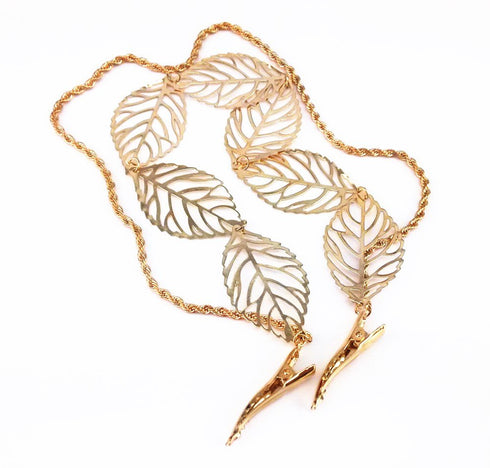 yueton 2pcs Fashion Ladies Hollow Out Leaves Gold Chain Alligator Clips, Hair Clips for Bride