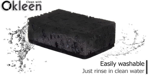 Okleen 9 Pack, 4.3x2.8x1.4 inches. Pack Black Scrub Sponges. Made in Europe. Heavy Duty and Non Scratch Fiber. Kitchen