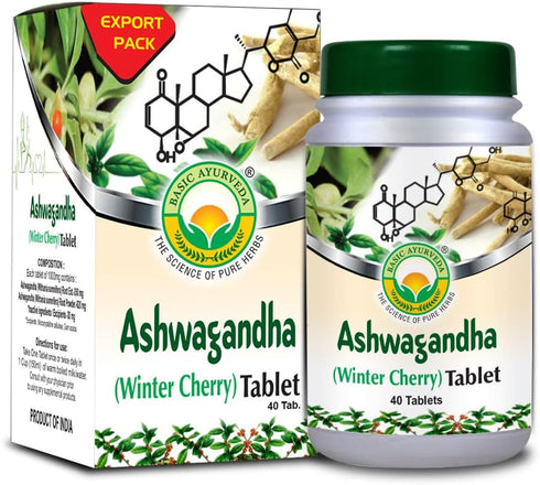 BASIC AYURVEDA Ashwagandha Supplement, 40 Tablets, Herbal Wellness & Immune Support