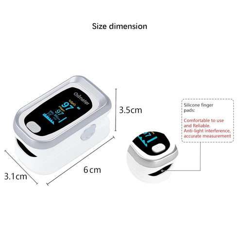 Adult Pulse Oximeter with Large LED Screen, Accurate Heart Rate Meter, Carry Lanyard and Bag - Silver