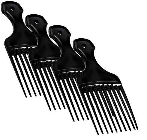 Plastic Hair Pick Comb, Wide Tooth Afro Lift Picks, Pack of 4 Combs for Styling and Detangling