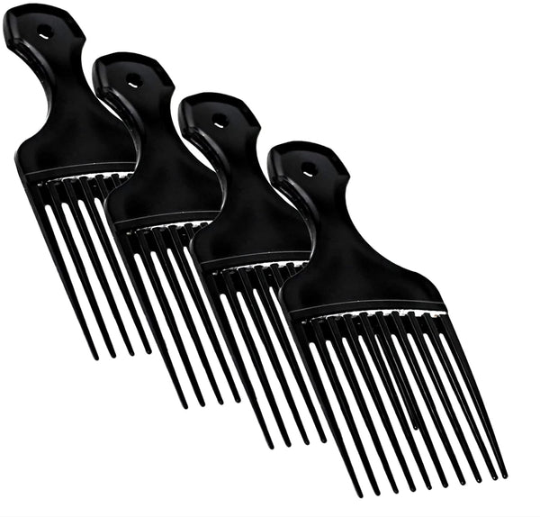Plastic Hair Pick Comb, Wide Tooth Afro Lift Picks, Pack of 4 Combs for Styling and Detangling
