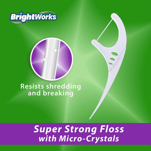 225 Piece BrightWorks Fresh Mint + Whitening Dental Flossers, 75 Count (Pack of 3) with Plant-Based Handles
