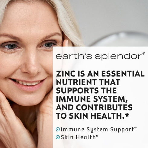 Earth's Splendor Immune Support Dietary Supplements, with Zinc 50mg, 100 Tablets for Skin Health