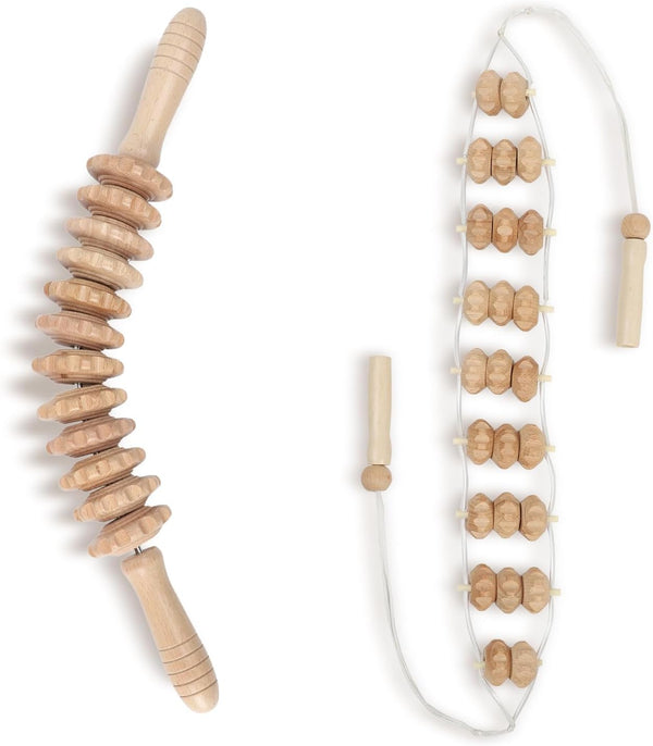 Wood Therapy Massage Tools - Neck Massager, Foam Roller, Back Scratcher, Lymphatic