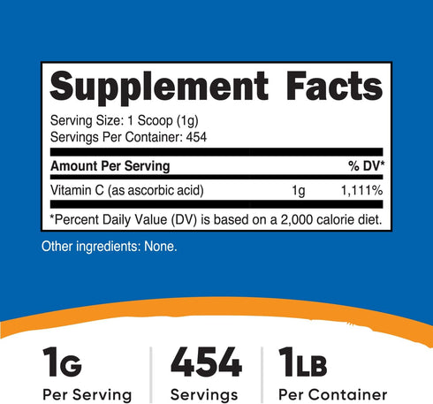 Nutricost Pure Ascorbic Acid Powder (Vitamin C) 1LB