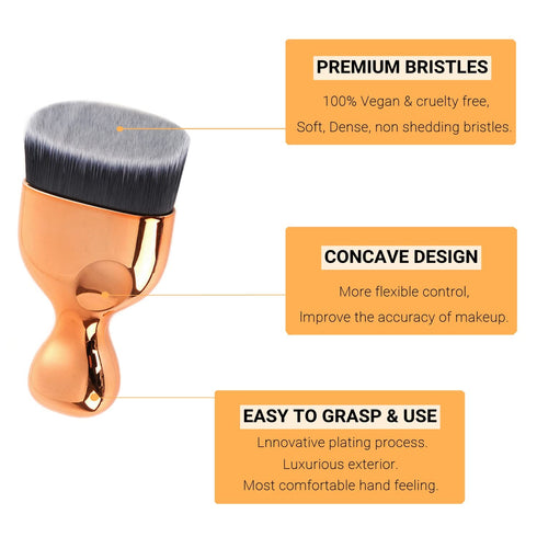 High Density Angled Foundation Kabuki Brush for Liquid Powder Cream Makeup, Buffing Stippling Blending (Gold)