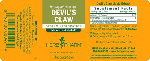 Herb Pharm Devil's Claw Liquid Extract for Musculoskeletal Support - 1 Ounce