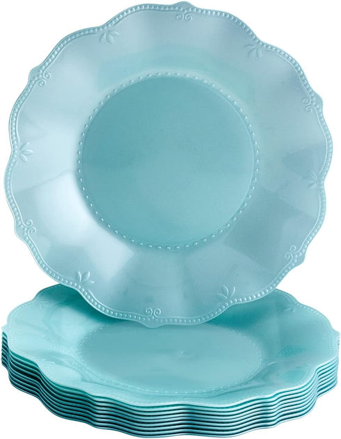 SILVER SPOONS 10 PC Vintage Embossed Plastic Dinner Plates, Heavy Duty Disposable Set, 10.75” for Baby Showers, Weddings
