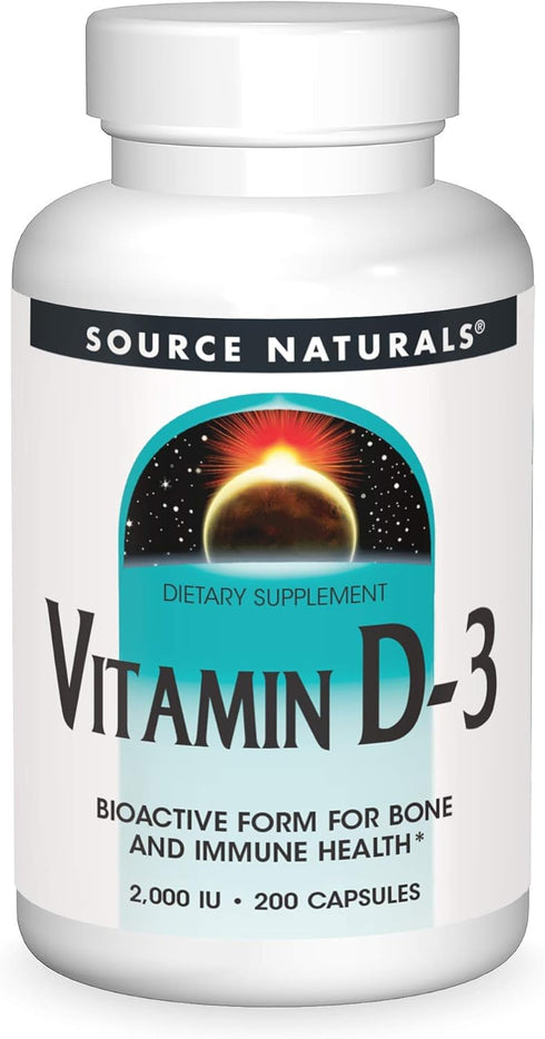 Source Naturals Vitamin D-3, 2000 IU, 200 Capsules, Bioactive form for Bone & Immune Health