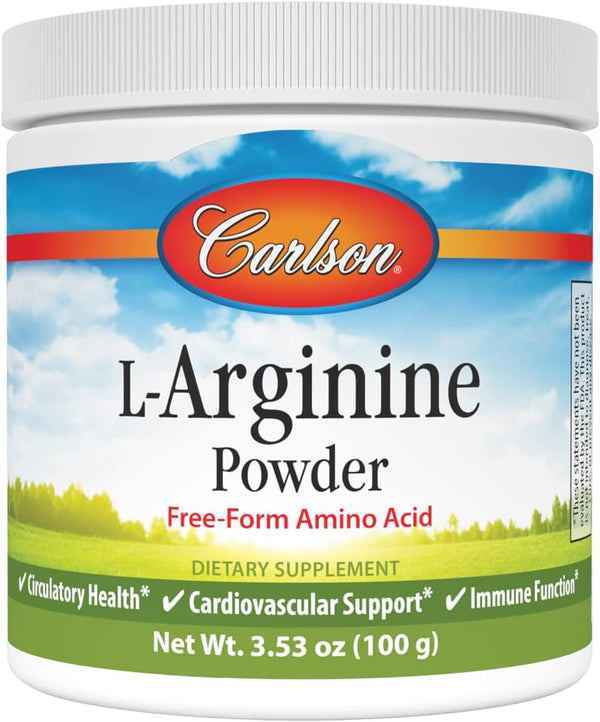 Carlson L-Arginine Powder, Free-Form Amino Acid for Circulatory Health, 3.53 oz (100 g)