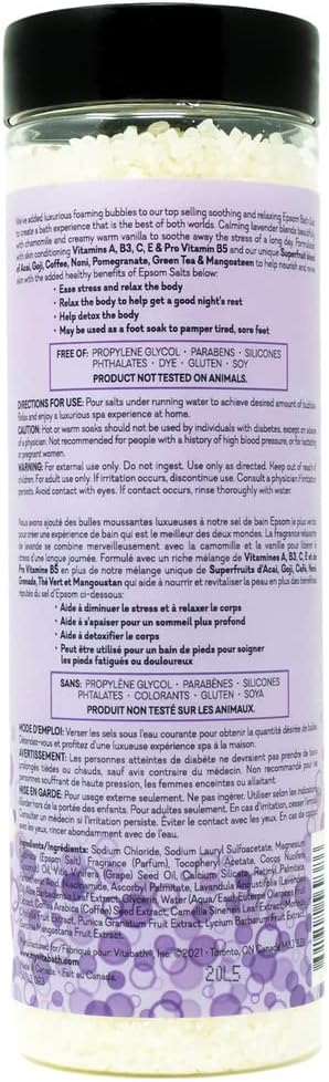 Vitabath Lavender Chamomile Foaming Bath Salts, Relaxing Bubble Aromatherapy for Muscle & Body Ache Soothing