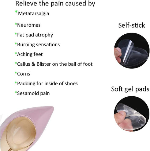 Ball of Foot Cushions, 10 Pack Metatarsal Pads for Pain Relief, Insoles for Women & Men