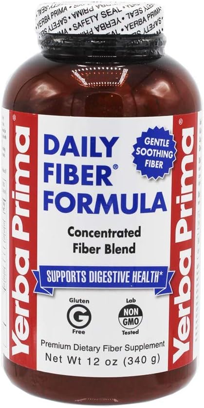 Yerba Prima Daily Fiber Formula 12 oz (3 Pack) - Vegan, Non-GMO, Gluten-Free Dietary Fiber Supplement for Colon Health