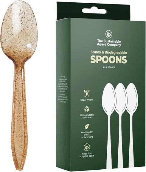 Sustainable Agave Co 24 Count Agave Fiber Spoons, Biodegradable, Plant-Based, Made With Upcycled Materials