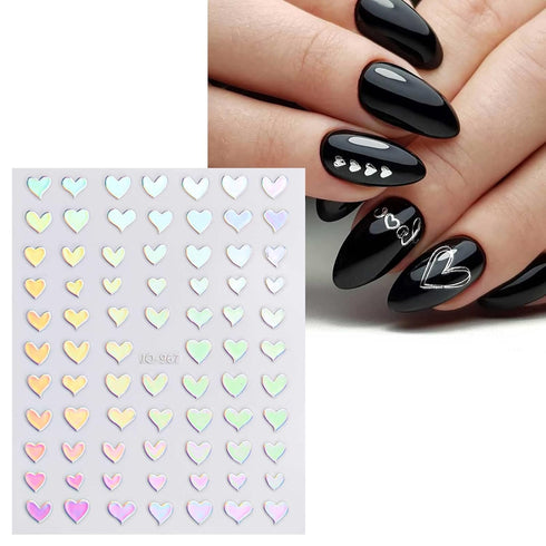 JMEOWIO 12 Sheets Aurora Nail Art Stickers Decals Self-Adhesive Glitter Holographic Star Heart Nail Design Accessories