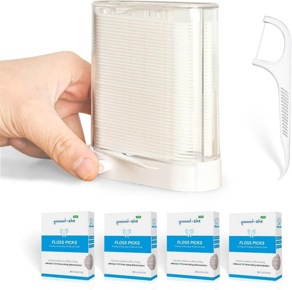 Automatic Pop Up Floss Sticks Holder with 4 Box 0.002in Soft Fine Floss, Waterproof Storage Box for Floss Picks,