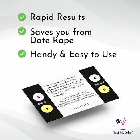 TEST MY DRINK 10 20 Strips - Tests. Test Your Drink or Beverage. Escape Drink Spiking. Detect GHB or KETA Using The