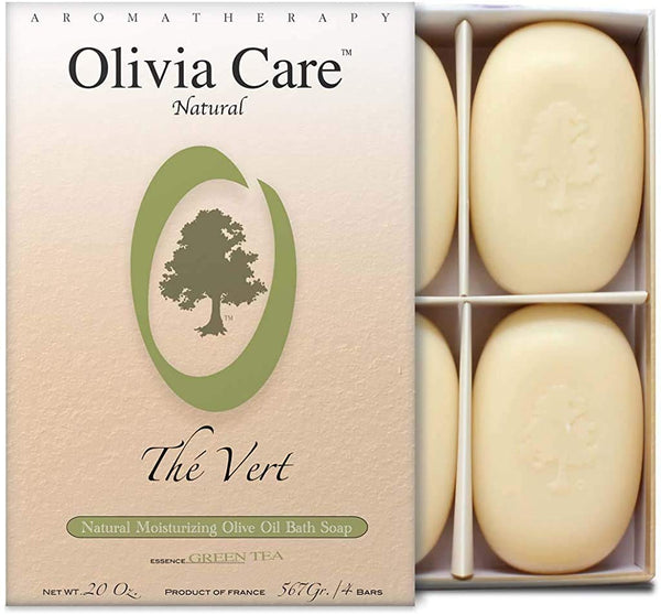 Olivia Care Bath & Body Bar Green Tea Soap, 4 Pack Gift Box, Organic Vegan Natural