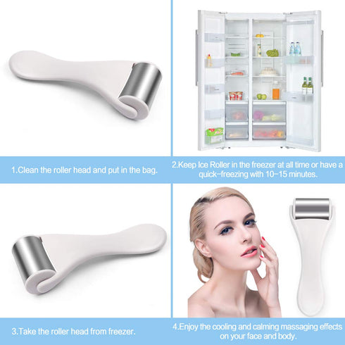 MAANGE Ice Roller for Face & Eye, Puffiness, Migraine Relief, Stainless Steel Massager (White)