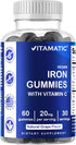Vitamatic Iron Gummies Supplement - 60 Vegan Gummies for Women & Men, 20mg Serving with Vitamin C