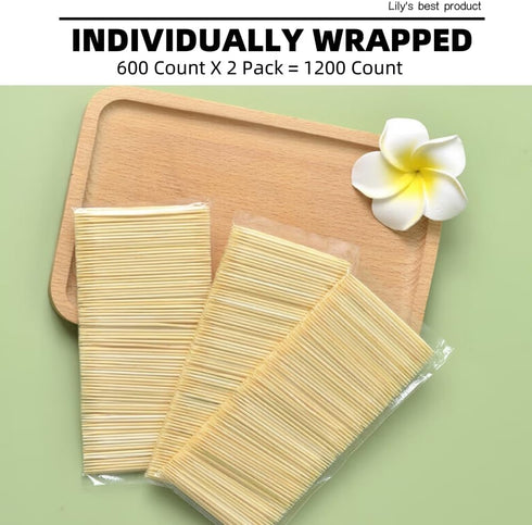 HOPELF 1200 Count Bamboo Toothpicks, Double-Points Wooden Toothpick for Appetizer, Barbecue, Cocktail, Teeth Cleaning