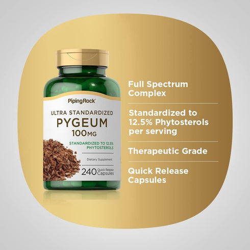 Piping Rock Pygeum 100mg Capsules, 240 Count, Standardized Extract, Non-GMO, Gluten Free Supplement for Men