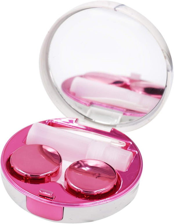 Honbay Fashion Marble Contact Lens Case, Portable Kit with Mirror, Round, Rose Red