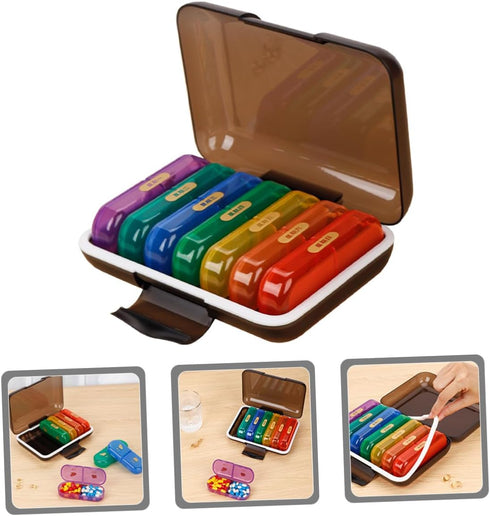 HAKIDZEL 7-Day Weekly Pill Organizer Box Portable Medicine Storage Case with Compartments, Small Travel Pill Holder