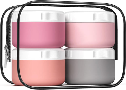 Travel Containers for Toiletries, Silicone Cream Jars BPA Free, TSA Approved 2oz Leak-proof Essentials with Lid for
