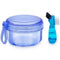 No Leak Partial Denture Case, Retainer Bath Box with Strainer Basket and Brush, Transparent Blue for False Teeth